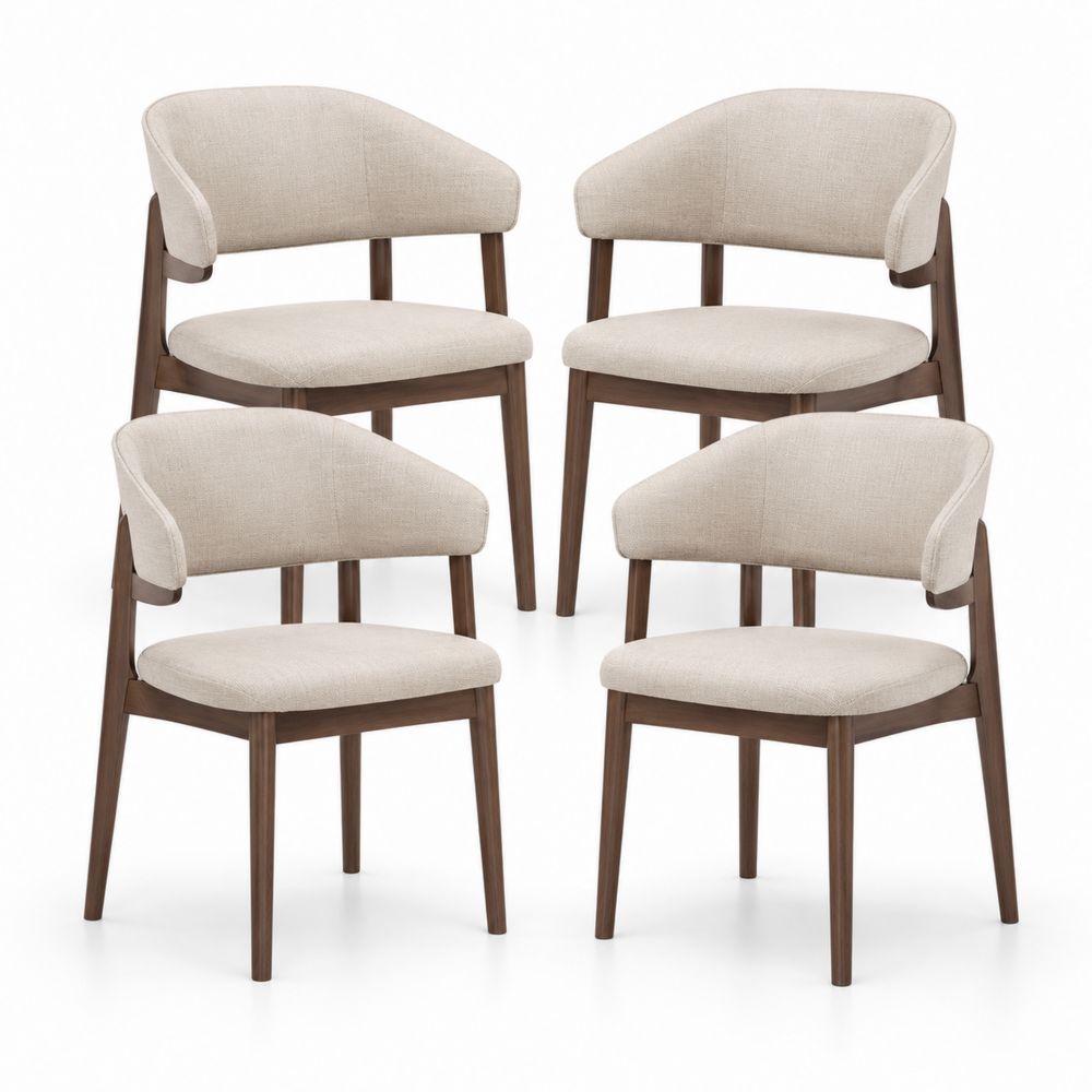 Esszimmerstuhl-Set aus Holz und Leinen Beige 4er Set