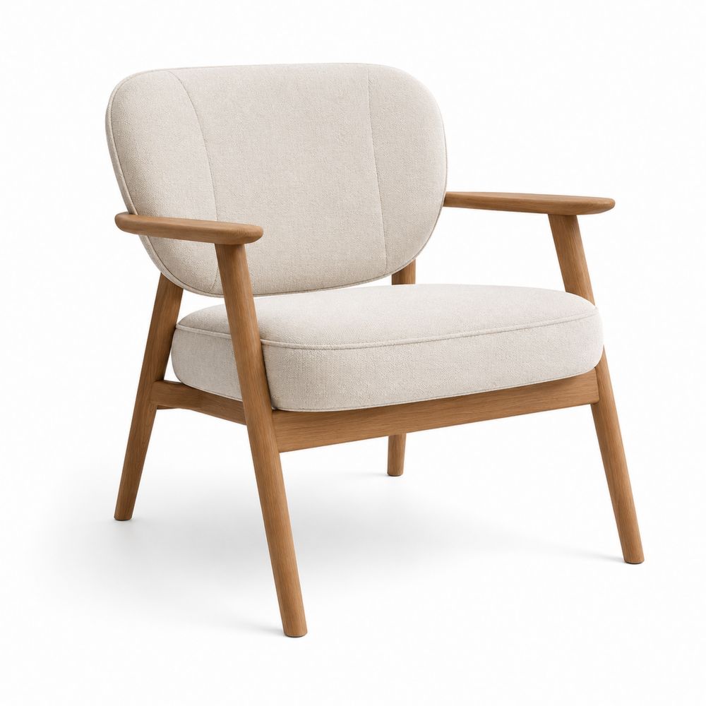 Sessel aus Holz mit Stoffbezug Beige