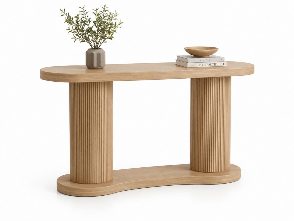 Konsole Holztisch oval MDF mit Eichefurnier Natur