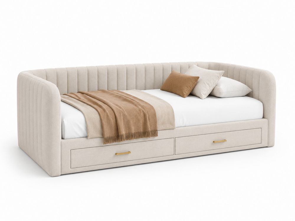 Tagesbett mit Schubladen 200x90 cm Stoff Beige