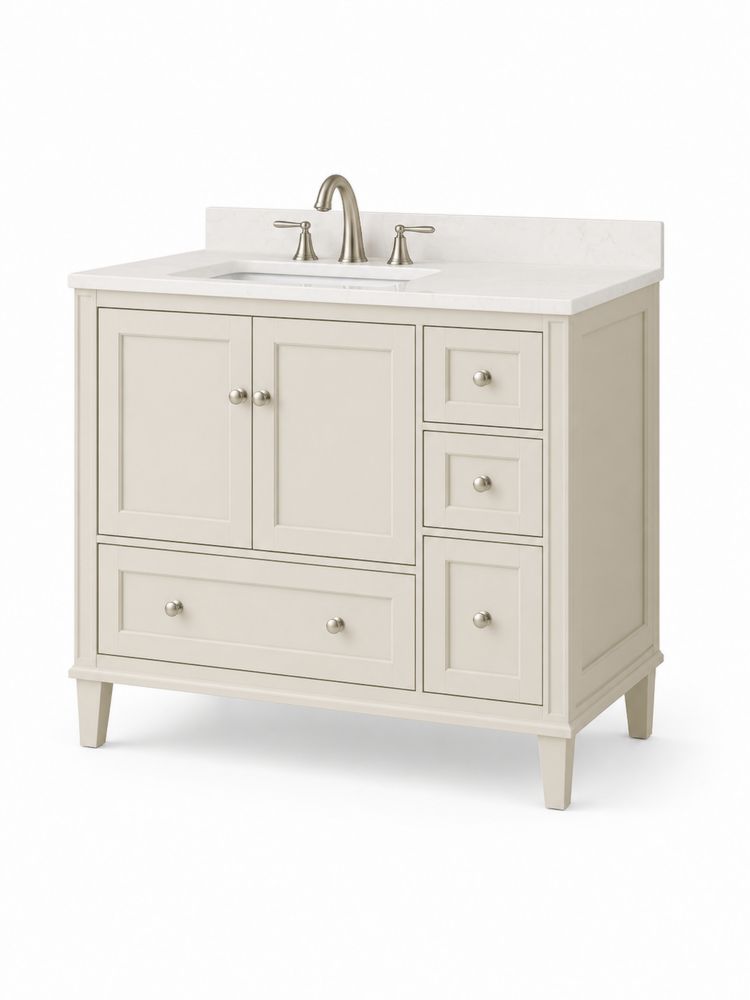 Einzelwaschtisch Massivholz mit Marmorplatte Beige