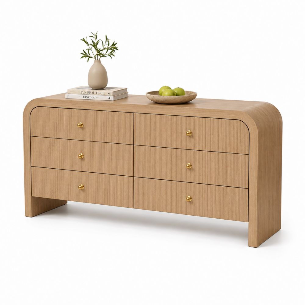 Sideboard mit 6 Schubladen Eichenfurnier Natürliche Farbe