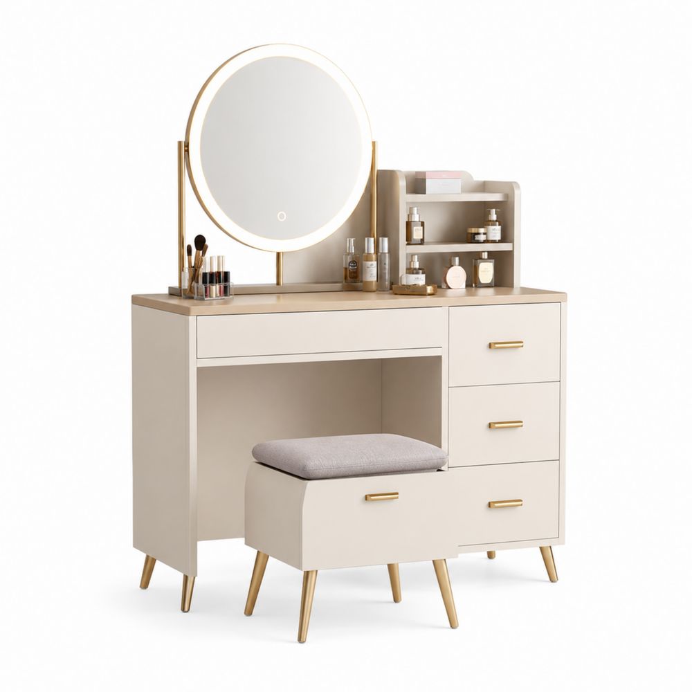 Schminktisch Set mit LED Spiegel Beige