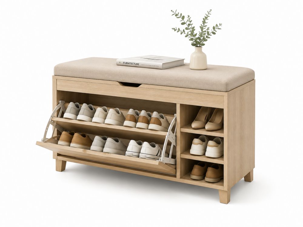 Schuhregal mit Sitzbank Eichenholz Beige