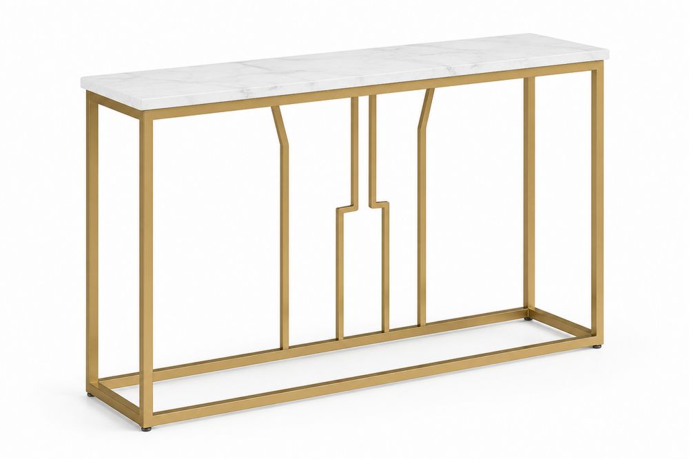 Konsolentisch Rechteckig 120x30x80 cm Metallrahmen Weißer Marmor