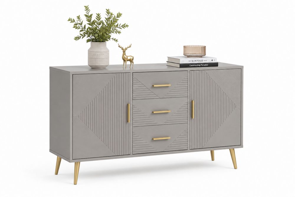 MDF Kommode Grau mit Edelstahlbeinen