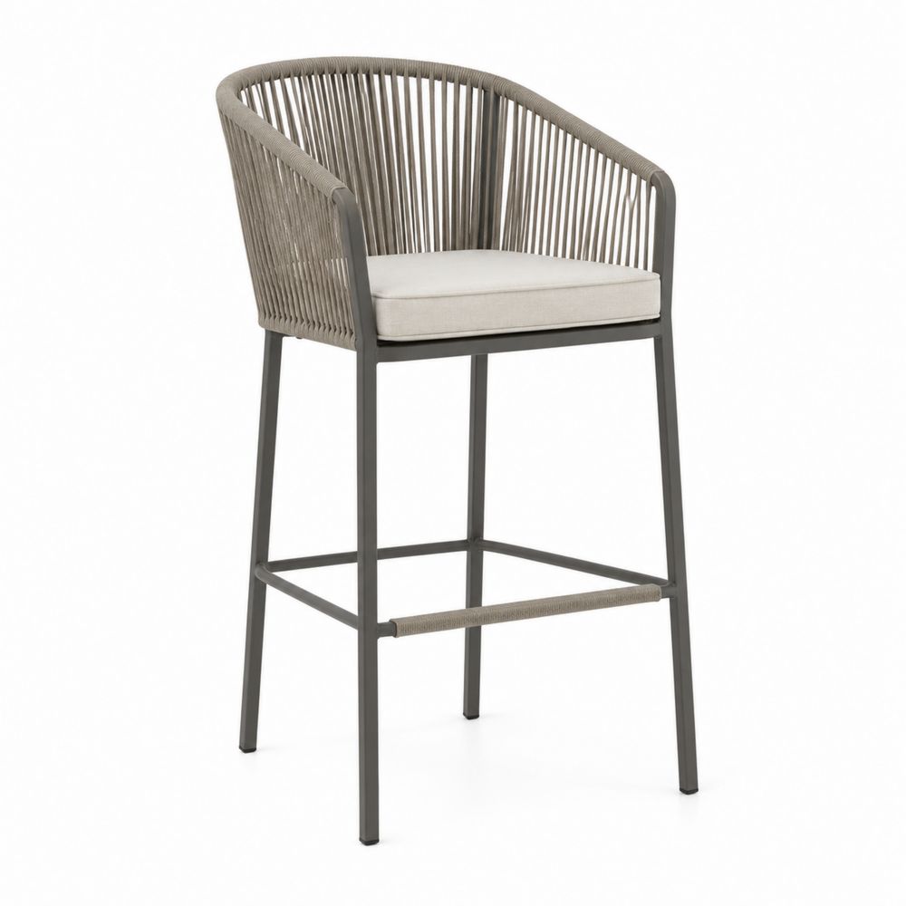 Aluminium Barhocker mit Seilgeflecht, Beige Kissen
