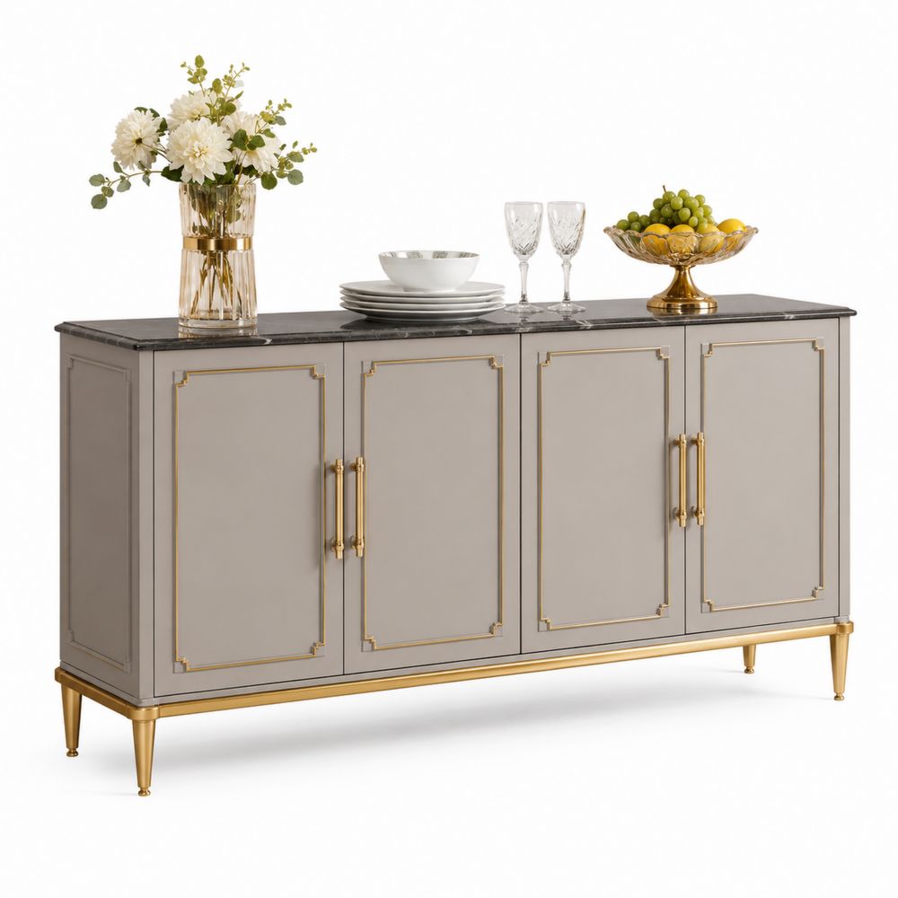 Sideboard 4-türig mit MDF und Marmoreffektplatte Grau 160x40x80 cm