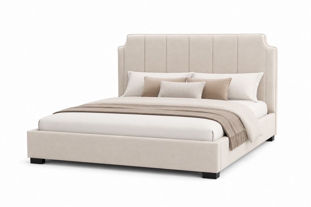 Polsterbett mit hohem Kopfteil Stoff Beige 200x180 cm