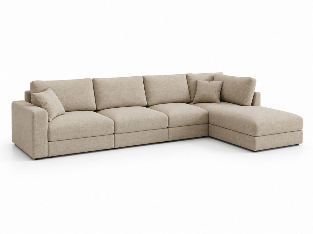 Modulares Ecksofa mit Ottomane Leinen-Baumwollmischung Beige