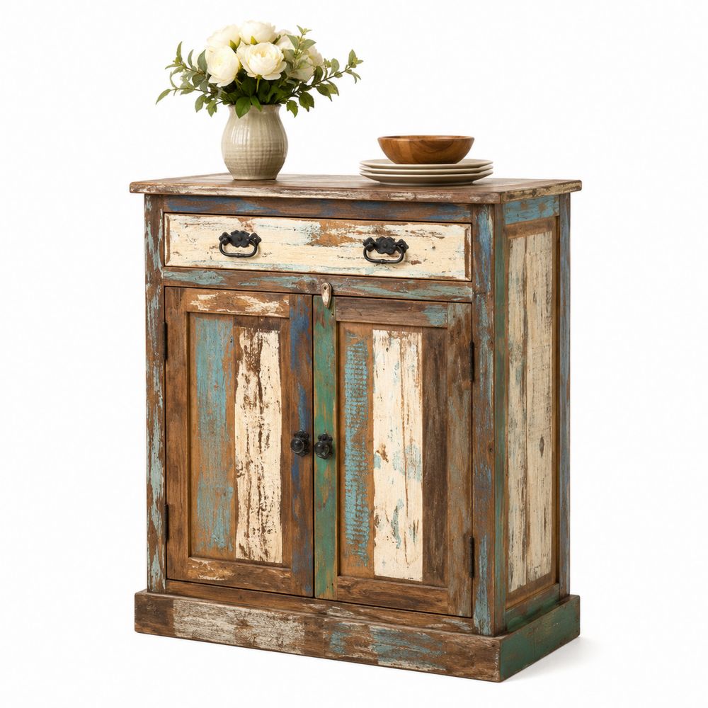Sideboard aus Recycling-Massivholz, Bunt, 90x40x85 cm