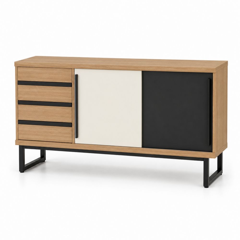 Sideboard aus Eichenholzfurnier und Stahl, 150x40x76 cm