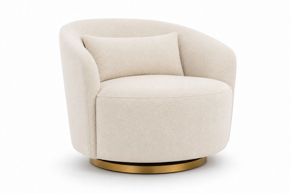 Runder Sessel Bouclé-Stoff Beige mit Kissen