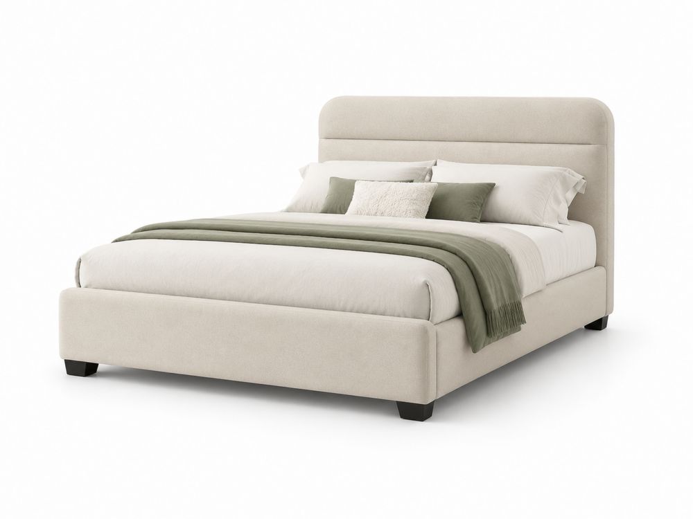 Polsterbett aus Polyester und Massivholz 200x180 cm Beige