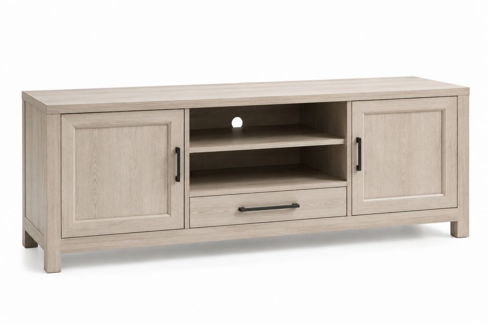 TV-Schrank aus MDF mit Eichenfurnier, 2 Türen, Regalfächer, Schublade