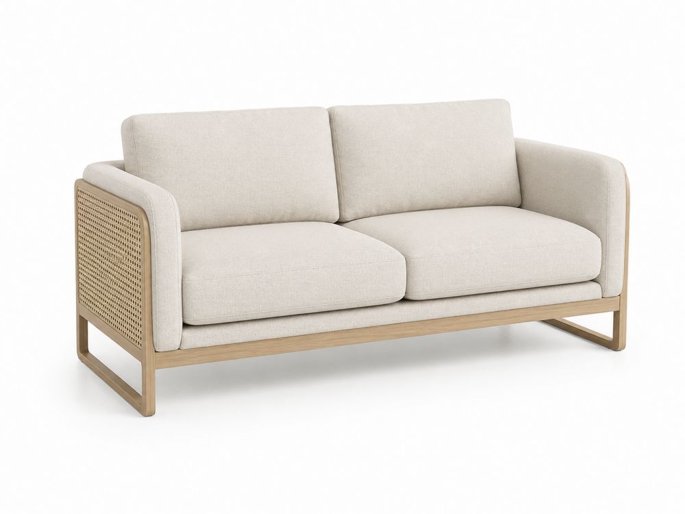 2-Sitzer Sofa mit Holzrahmen und Leinenbezug Beige