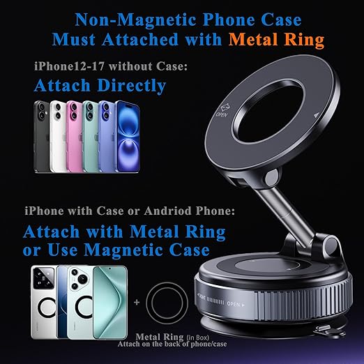 Magnetic Phone Holder for Car,Vacuum Suction Cup Phone Mount