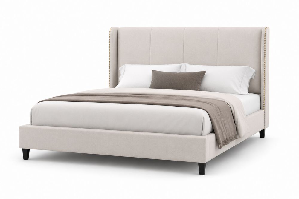 Textil Doppelbett mit Kopfteil Beige 200x160 cm