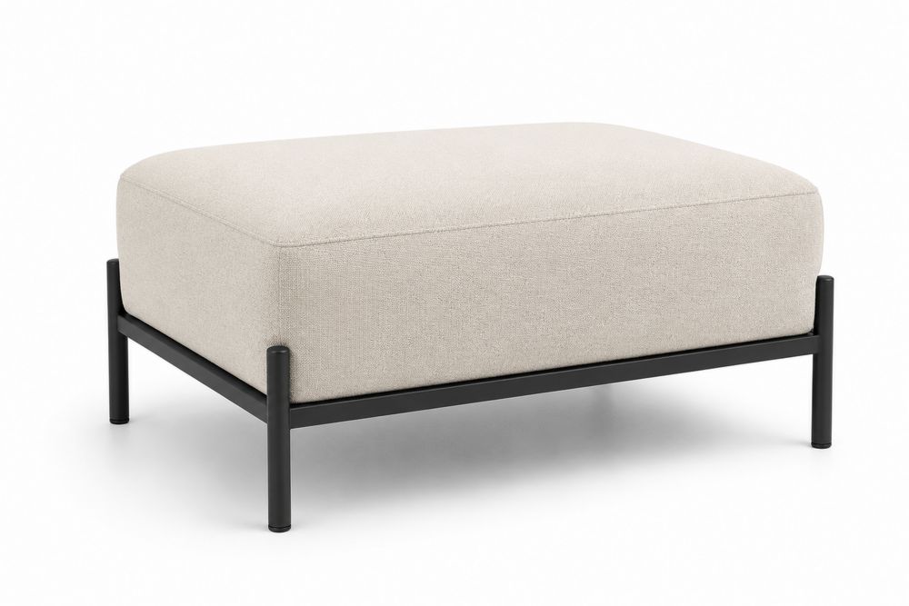 Rechteckiger Stoff-Fußhocker mit Stahlrahmen, Beige