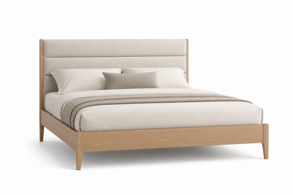 Holzbett mit gepolstertem Kopfteil 200x160 cm Creme