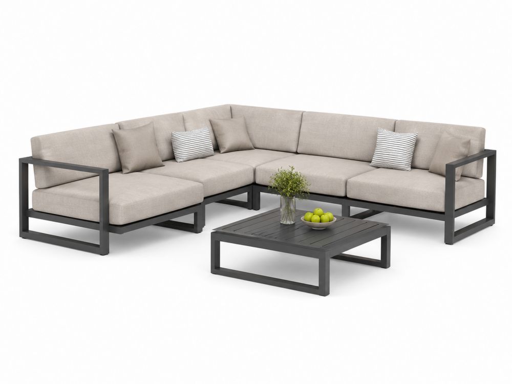 Garten-Lounge-Set Ecksofa Aluminium Polyester Beige mit Tisch