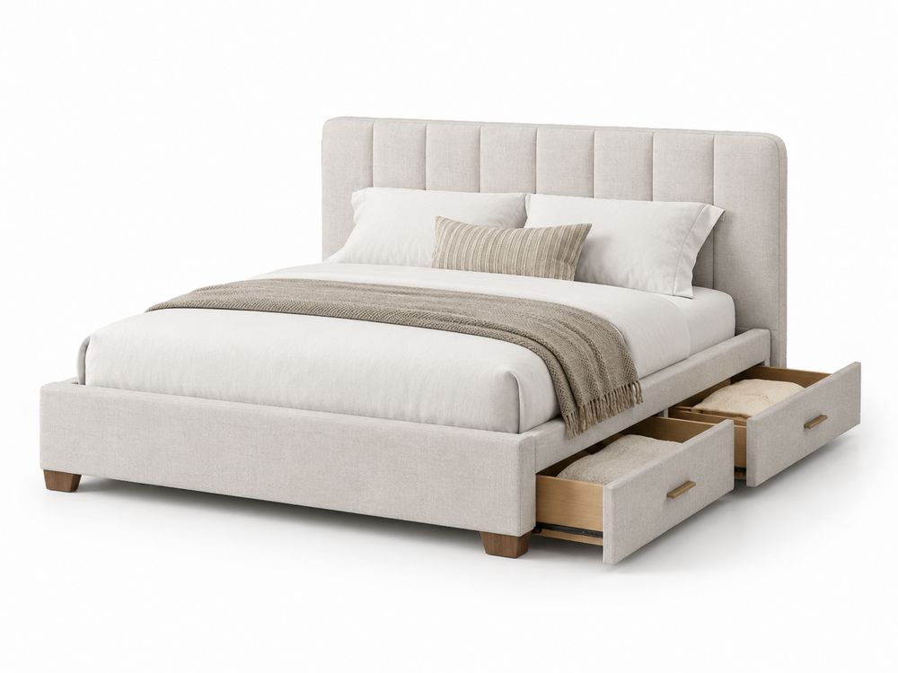 Bett mit Stauraum Textil Beige 200x160cm