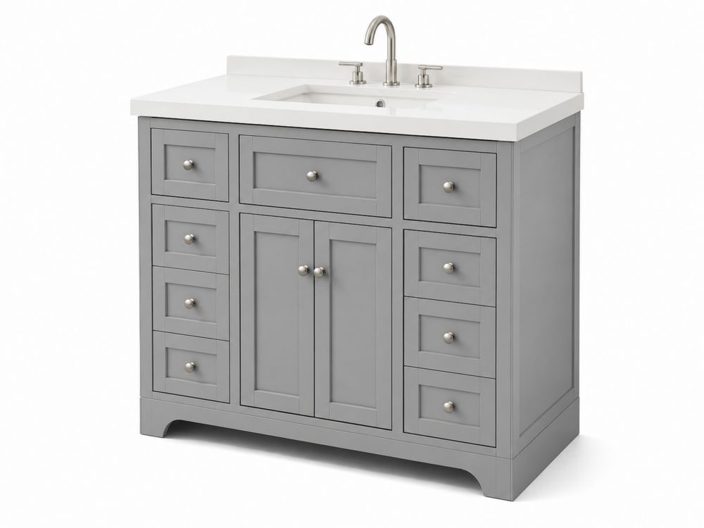 Badezimmerschrank Holz mit Quarzplatte Grau 80x90x50cm