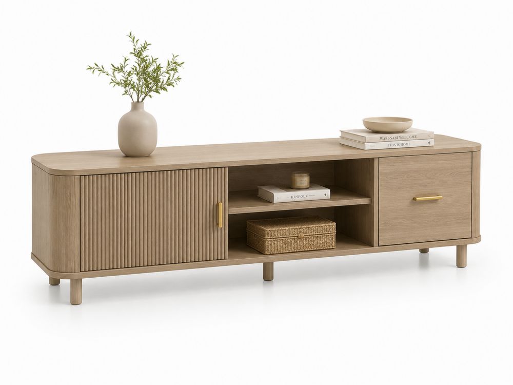 TV-Schrank aus Eiche mit Metallgriffen, 200 cm