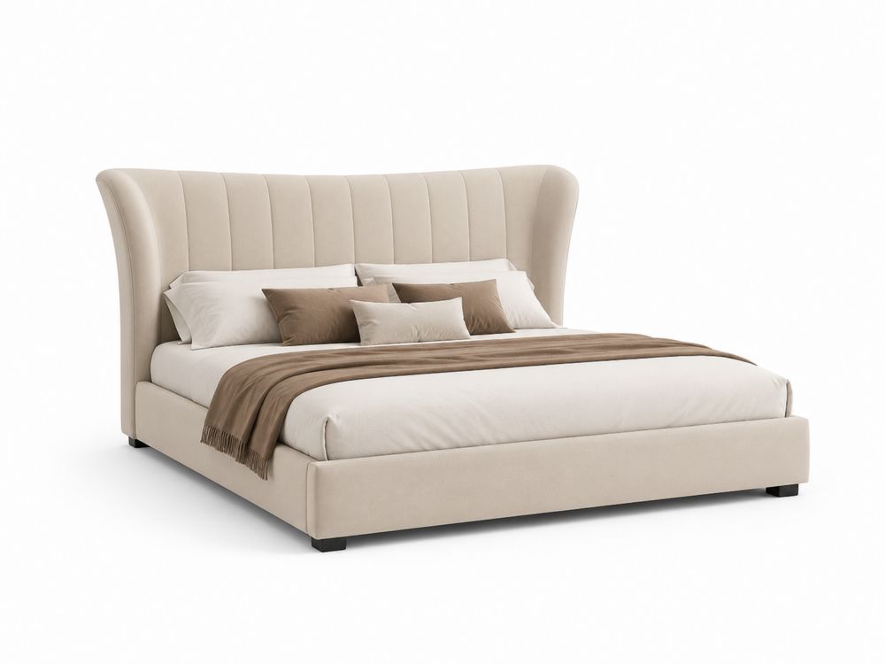 Polsterbett mit hohem Kopfteil, Stoff, Beige, 200x180 cm
