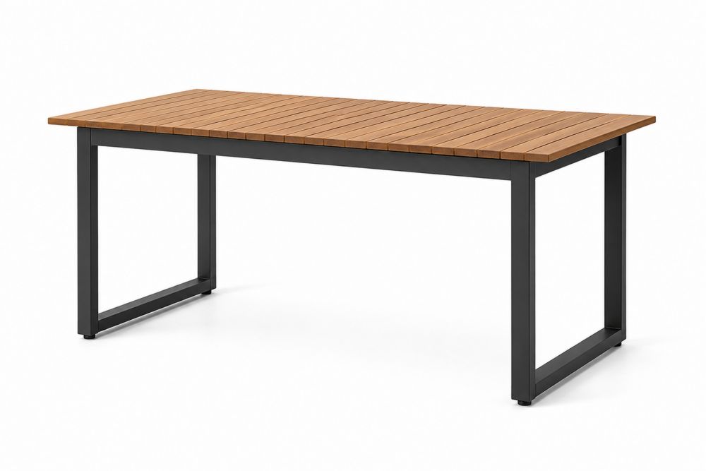 Esstisch aus Aluminium und Teakholz 180x90 cm Braun/Schwarz