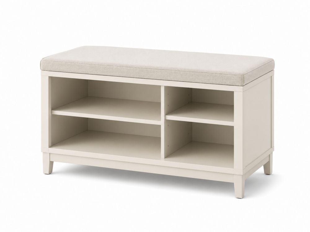 Holz-Schuhbank mit Sitzkissen, 104x35x45 cm, Creme