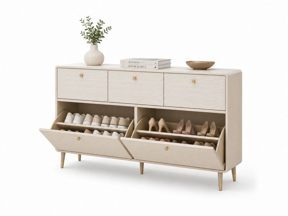Schuhschrank Holz mit 3 Kipptüren und 2 Schubladen