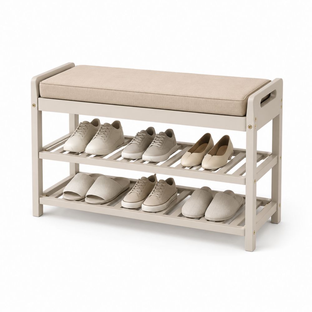 Schuhbank Holz mit Baumwollpolster Beige