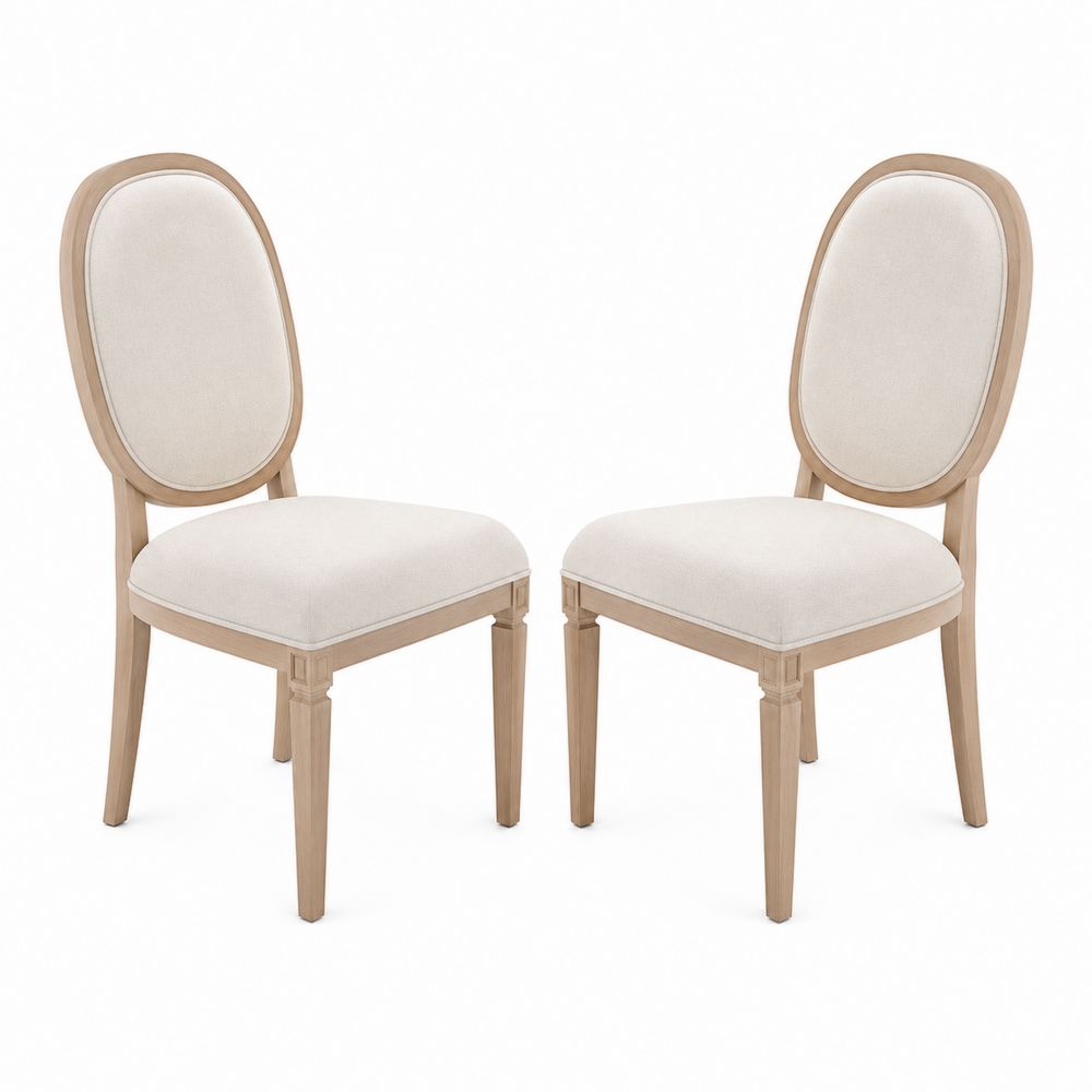 Holzstuhl-Set mit ovalem Rahmen und Stoffbezug Beige, 2er Set