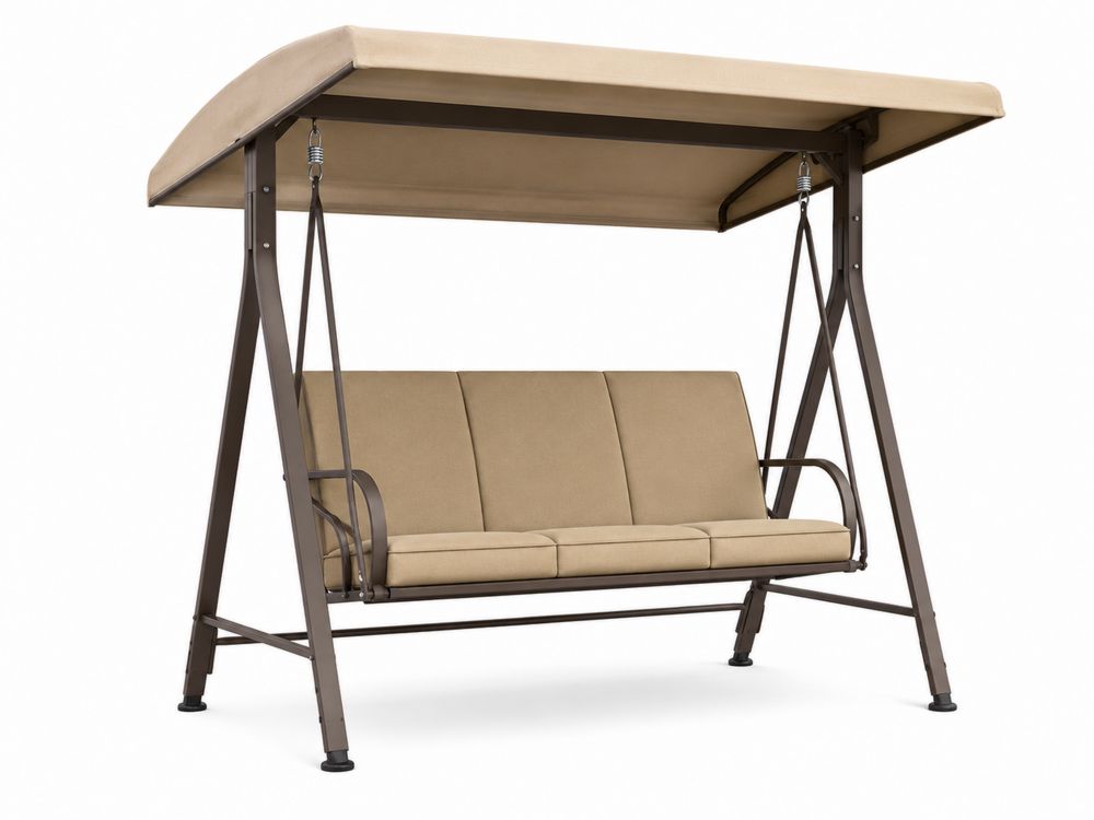 Metall Gartenschaukel mit Textilbezug und Polyesterdach 3-Sitzer Beige