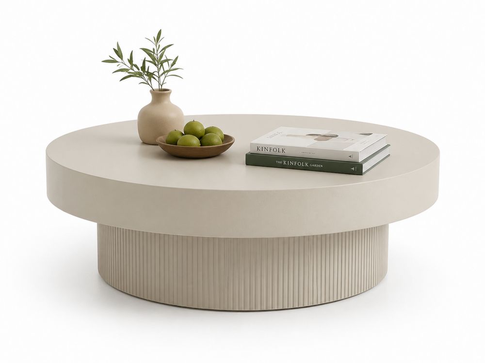 Runder Couchtisch aus MDF mit geriffeltem Detail Beige