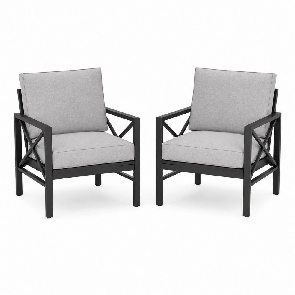 2er-Set Outdoor Clubsessel Aluminium Grau Schwarz