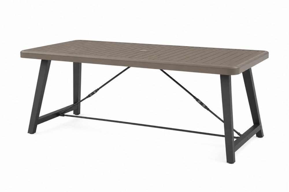 Rechteckiger Garten-Esstisch aus Polypropylen und Metall in Taupe/Schwarz, 160x90 cm