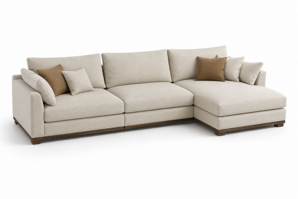 Modulares Ecksofa Holzrahmen Leinwand Beige mit Kissen