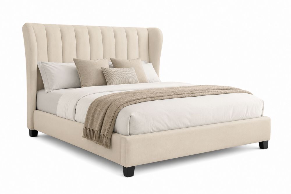 Stoffbett mit hohem Kopfteil 180x200 cm Beige