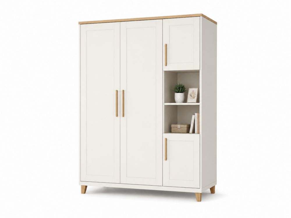 Kleiderschrank mit Regalen aus MDF Weiß und Eiche 200x150x50 cm