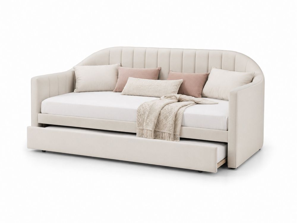 Tagesbett 200x90 cm Samt Beige mit Bettkasten