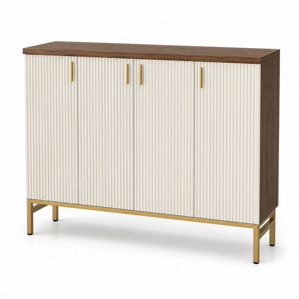 Sideboard aus Holz und Metall mit 4 Türen, Weiß/Braun