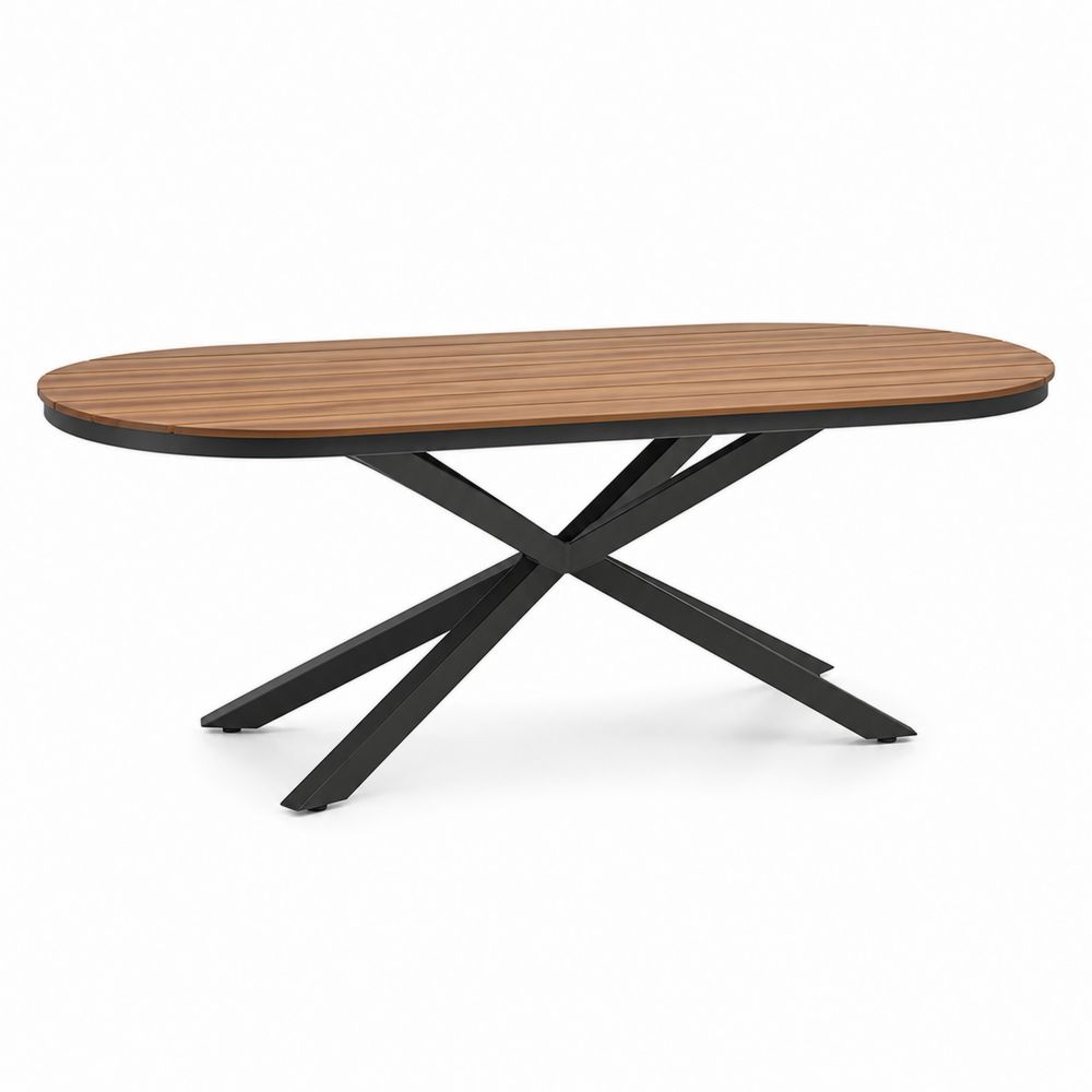 Ovaler Gartentisch Aluminium Holzoptik Braun/Schwarz