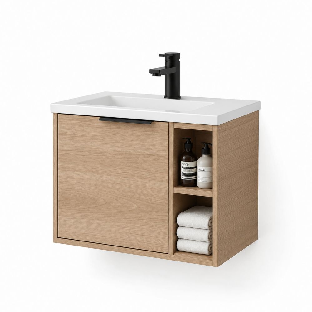 Waschtischunterschrank mit Waschbecken Keramik Eiche 60x35x50 cm