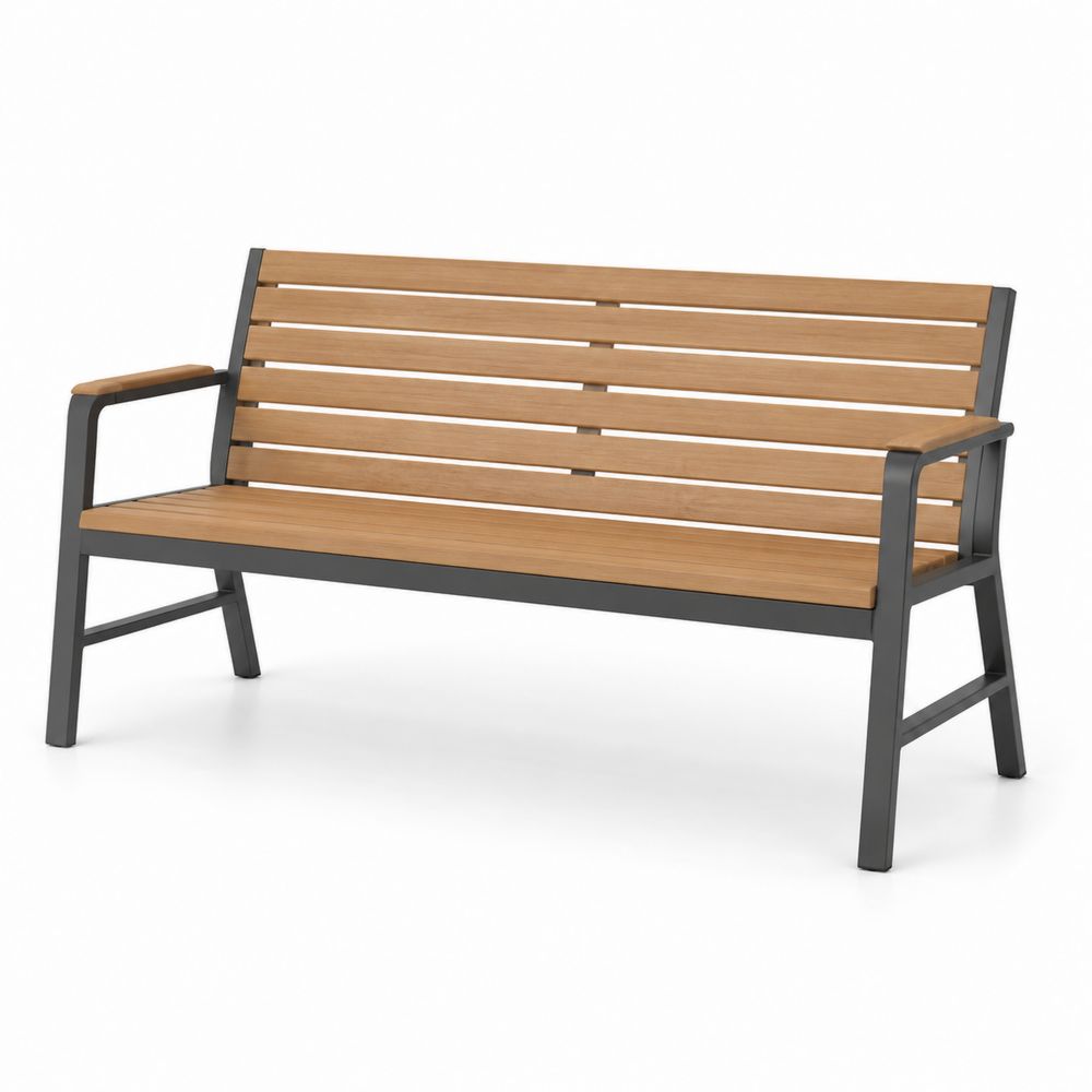 Gartenbank aus Aluminium und Teakholz, Braun/Schwarz