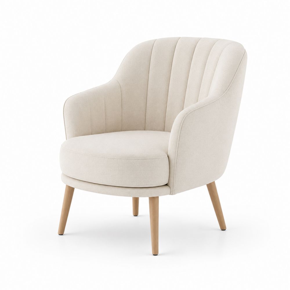 Sessel Beige Leinen Holzbeine