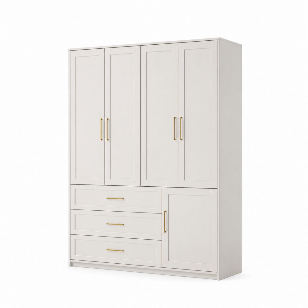 Kleiderschrank mit 5 Türen und 3 Schubladen aus Holz Weiß 210x160x60 cm