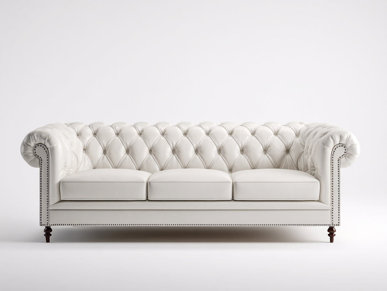 Sofás 3 plazas cuero 210x90x85 cm blanco sofá capitoné diseño clásico elegante-Katararoom