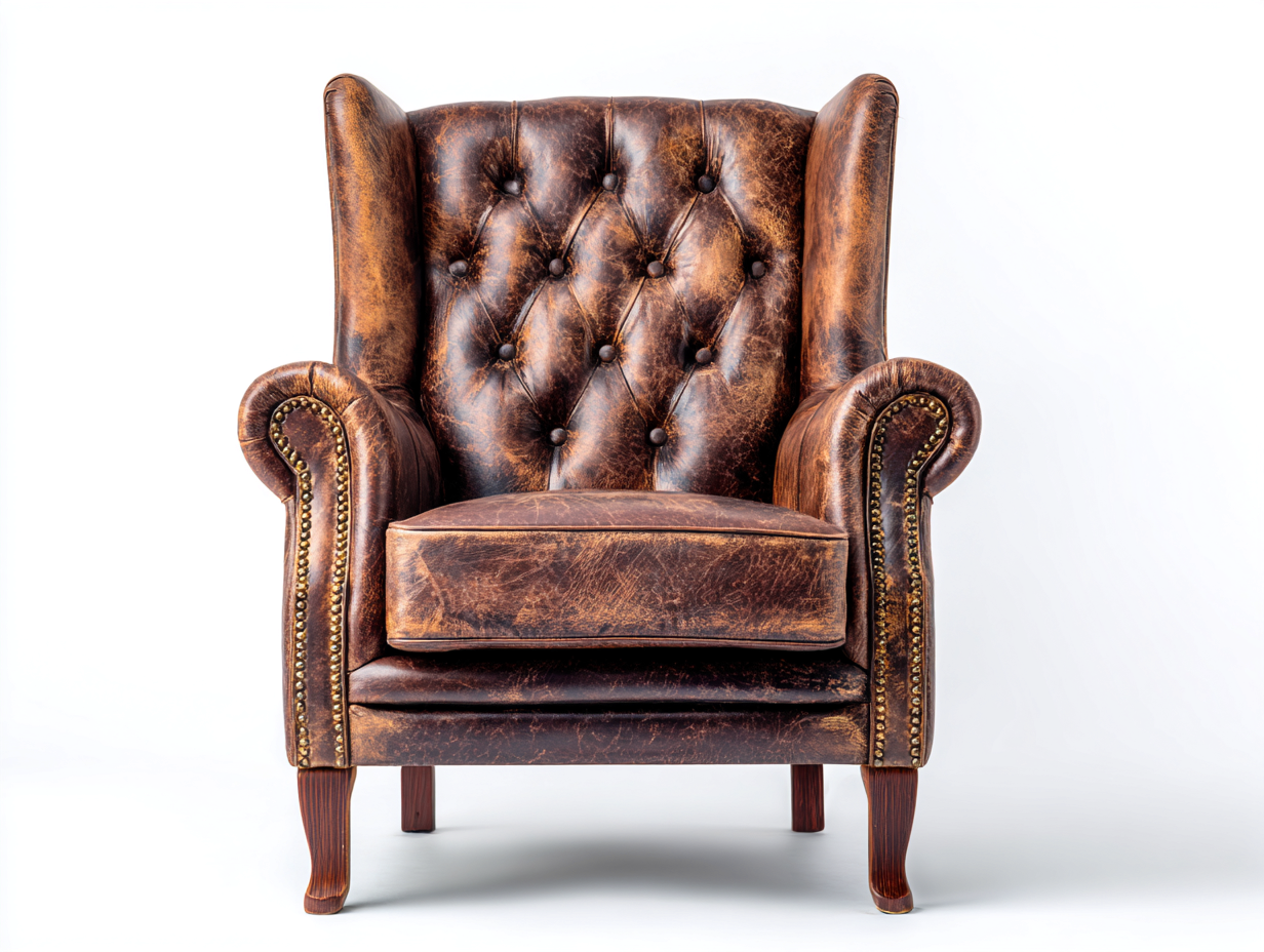 Sillón de piel 88x82x105 cm - marrón - diseño clásico capitoné para salón-Katararoom